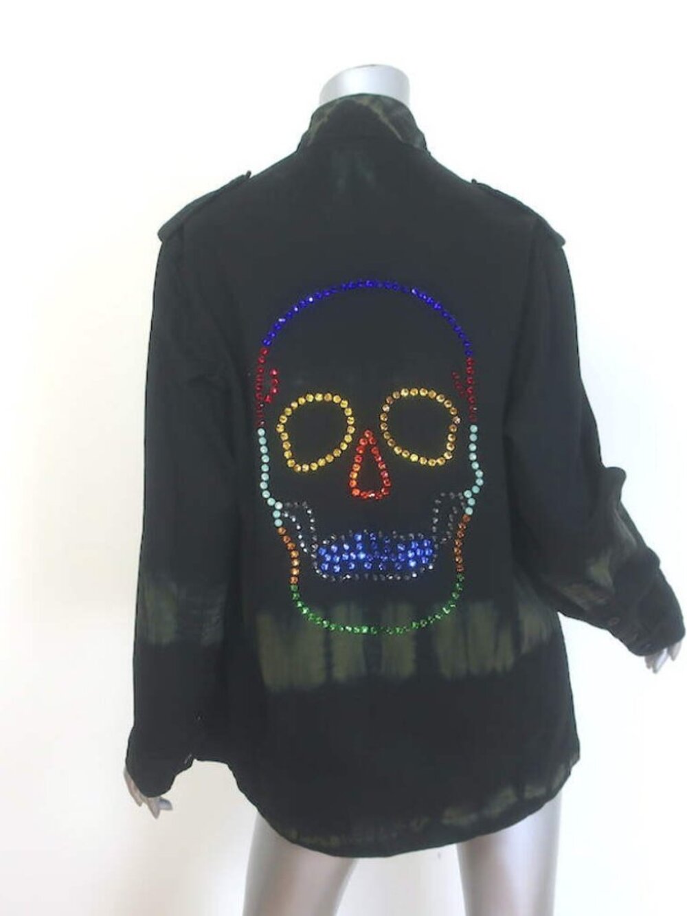Libertine Crystal Skull French Military Jacket Black/Olive Tie Dye Size Large